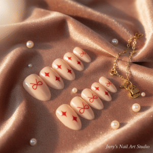 Bow Press-On Nails – Light Bow Tip (15 pcs Set)